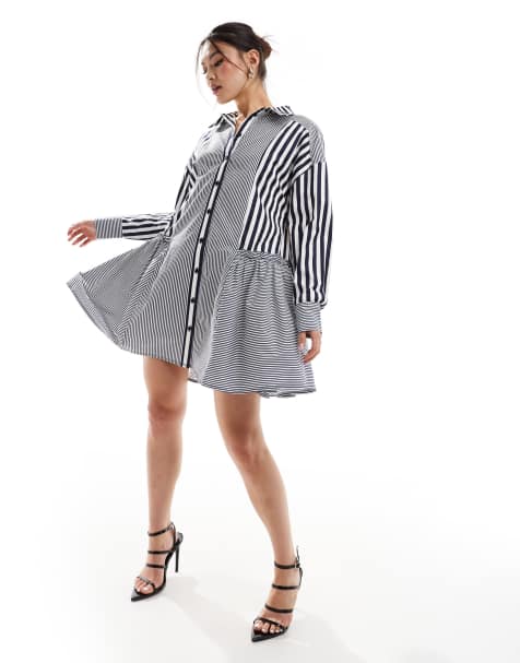 River Island - Vestito camicia corto blu a righe - view 1