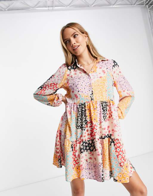River Island - Vestito camicia corto color crema a fiori