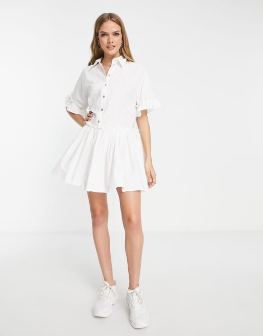 River Island - Vestito camicia grembiule corto bianco