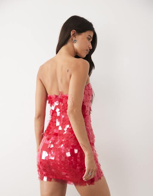 River Island - Vestito corto a fascia rosa acceso con paillettes, 4 di 4