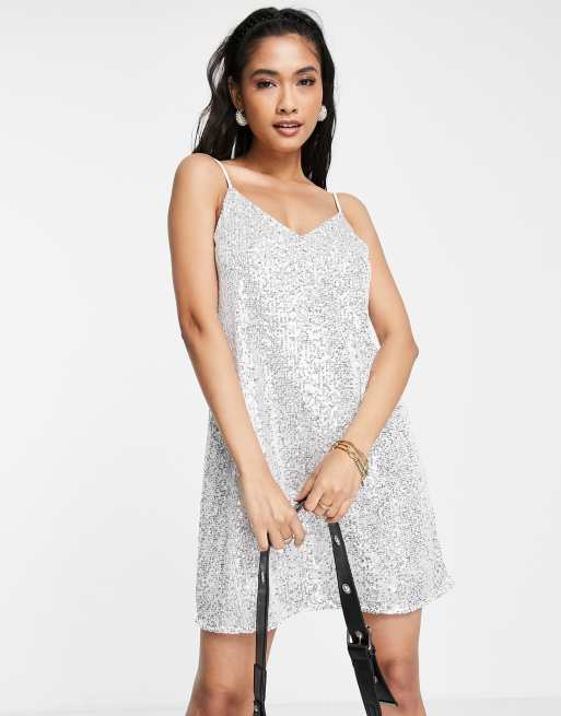 River Island - Vestito corto con paillettes argento