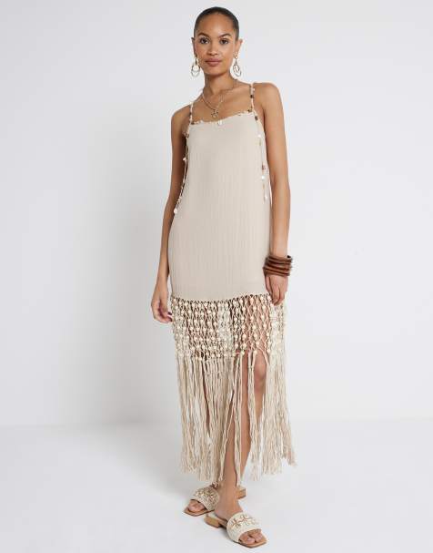 River Island - Vestito da mare in macramè color crema con nappe - view 1