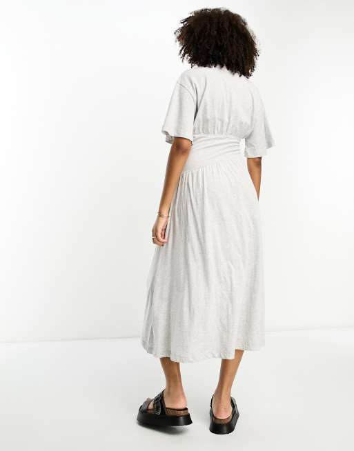 River Island - Vestito grembiule midi in jersey grigio chiaro stretto in vita, 2 di 4