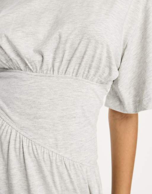 River Island - Vestito grembiule midi in jersey grigio chiaro stretto in vita, 3 di 4