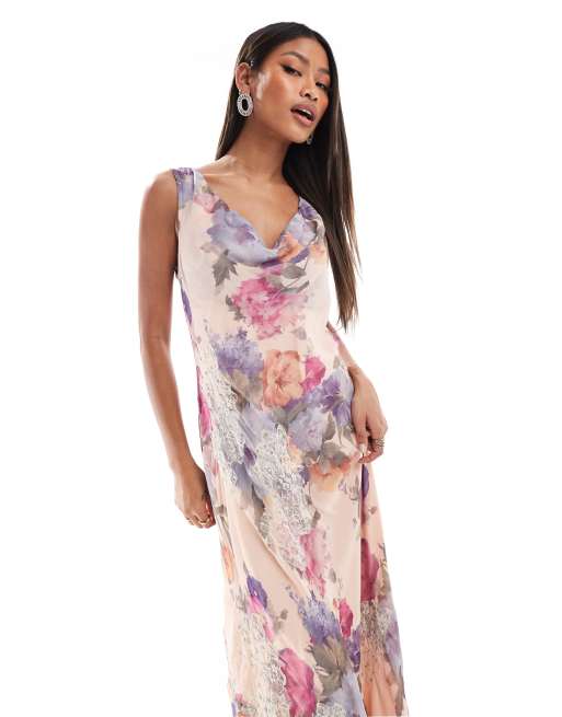 River Island - Vestito lungo rosa chiaro a fiori con scollo ad anello, 4 di 4