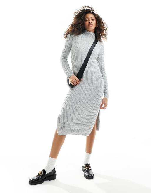 River Island - Vestito maglia midi grigio lavorato a trecce