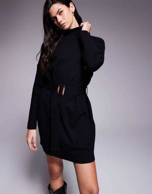 River Island - Vestito maglia nero con cintura , 2 di 4
