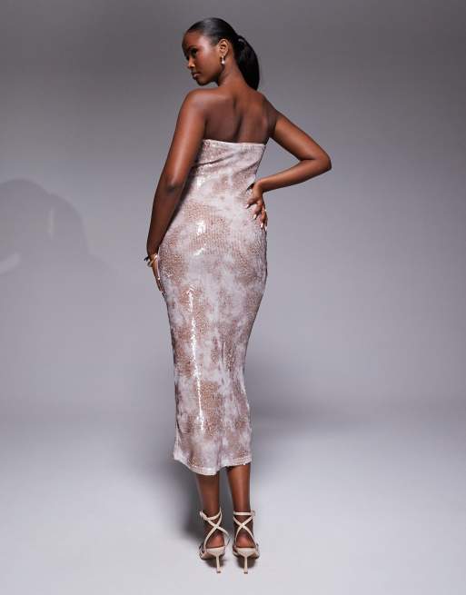 River Island - Vestito midi a fascia in paillettes rosa chiaro, 2 di 4