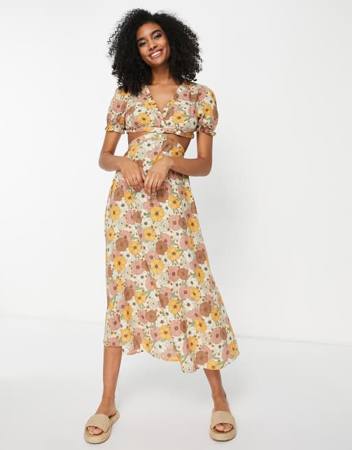 River Island - Vestito midi arancione a fiori con cut-out, 2 di 4