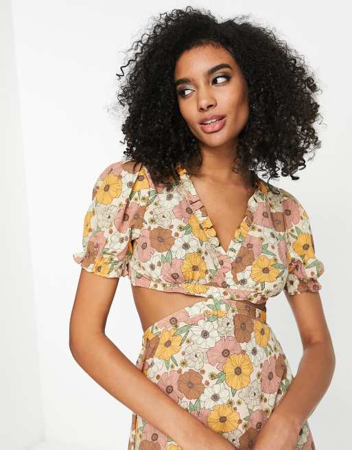 River Island - Vestito midi arancione a fiori con cut-out, 3 di 4