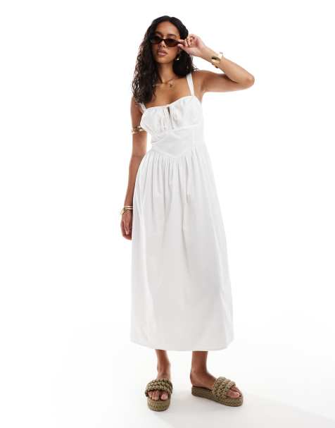 River Island - Vestito midi bianco in popeline - view 1
