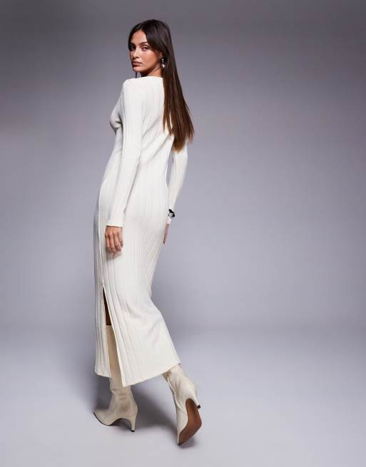 River Island - Vestito midi crema a coste, 3 di 4