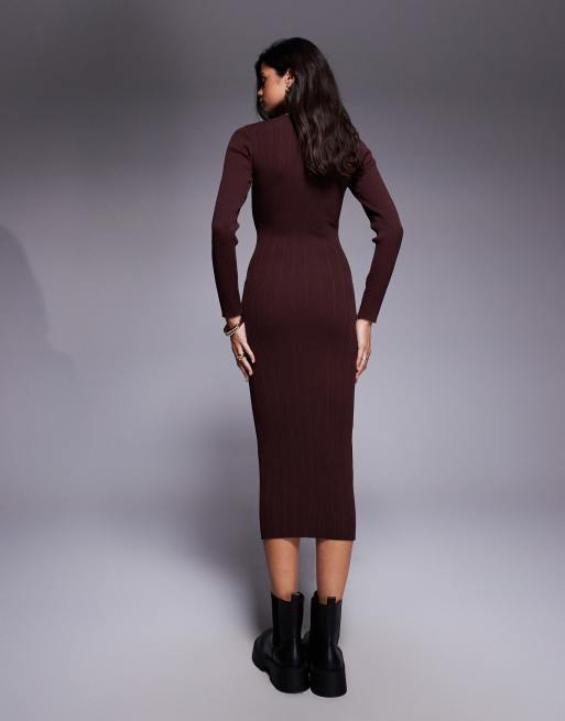 River Island - Vestito midi in maglia color marrone scuro con cut-out, 2 di 4