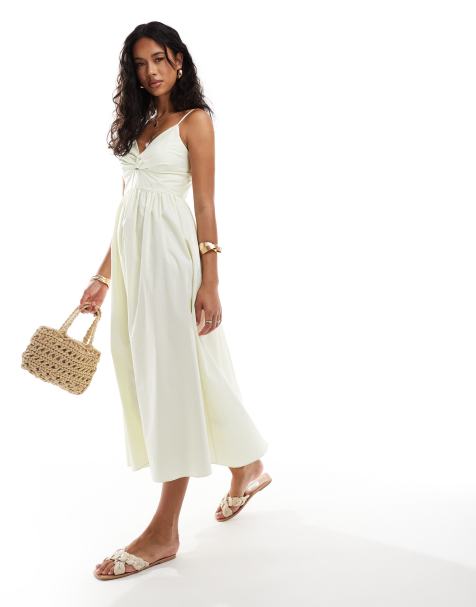 River Island - Vestito midi in popeline giallo acceso a righe sottili - view 1
