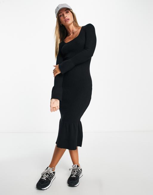 River Island - Vestito midi nero con peplo svasato