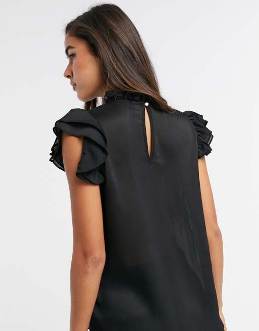 River Island - Victoriana - Satijnen top met kant in zwart, 2 van 4