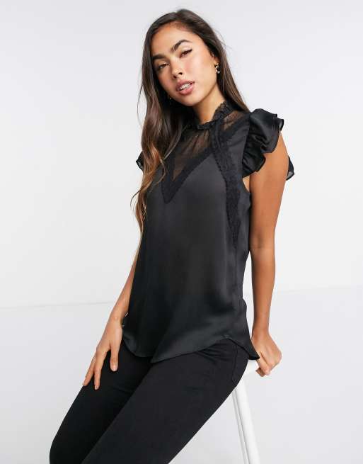 River Island - Victoriana - Satijnen top met kant in zwart, 3 van 4