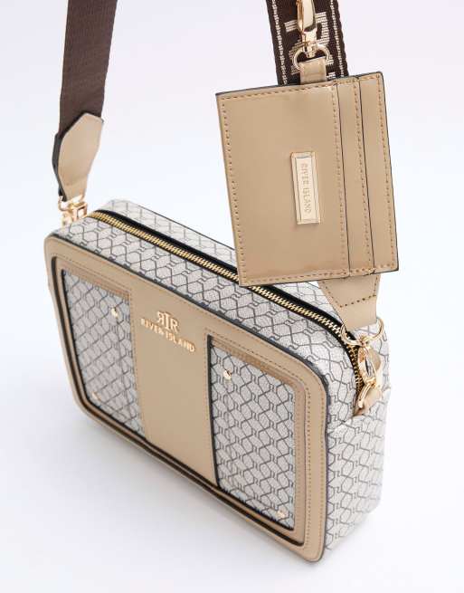 River Island - Vierkante crossbody tas met RI-monogramprint in bruin, 2 van 4