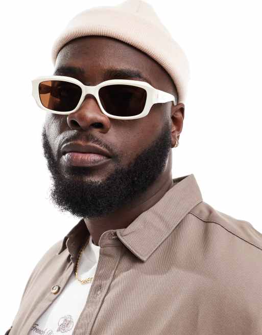 River Island - Vierkante zonnebril in wit