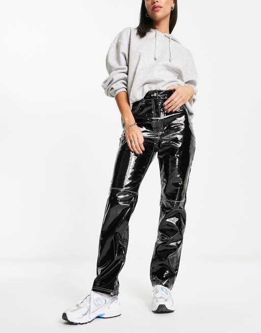 River Island vinyl contrast stitch pants in black | ASOS