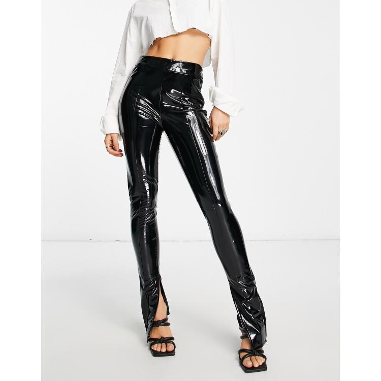 Black vinyl high 2025 waisted skinny trousers