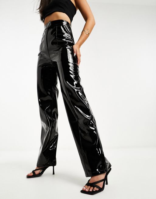 River Island vinyl straight leg trouser in black | ASOS