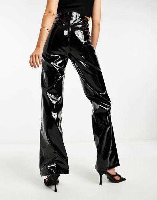 NA-KD x Stephsa straight leg faux leather trousers in brown
