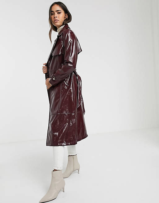 Tvunget Tentacle tiggeri River Island vinyl trench coat in berry | ASOS