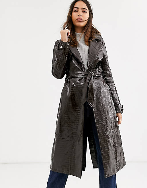 River Island vinyl trench in chocolate | ASOS