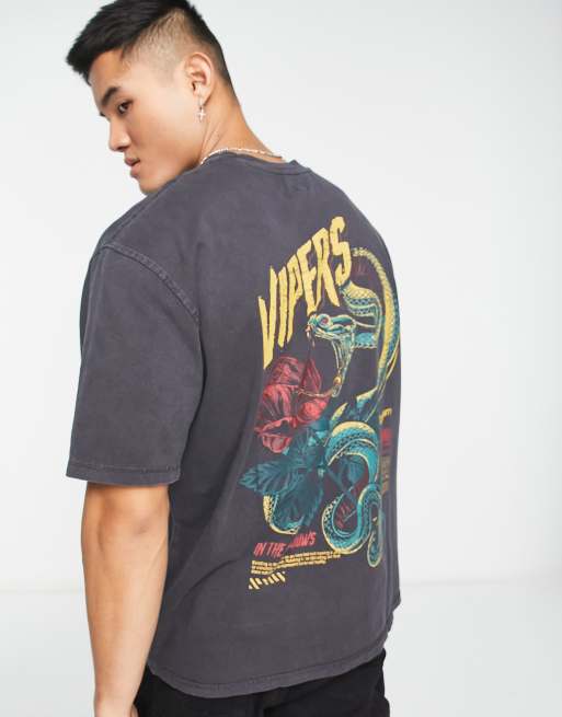 River Island - Viper - Oversized t-shirt med print i sort