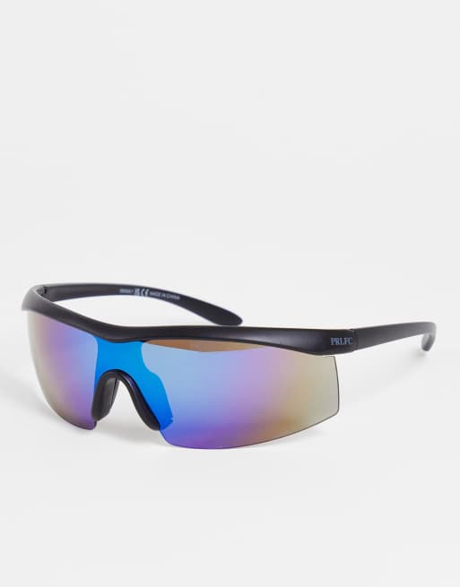 River Island visor sunglasses with mirrored lens in black