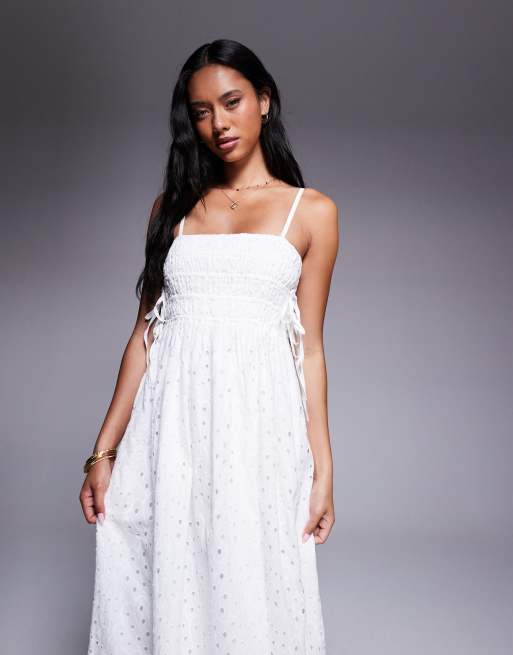 River Island – Vit babydoll-klänning i maxilängd med broderie anglaise , 2 av 4