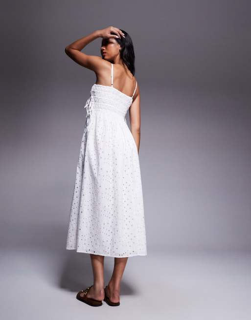 River Island – Vit babydoll-klänning i maxilängd med broderie anglaise , 3 av 4