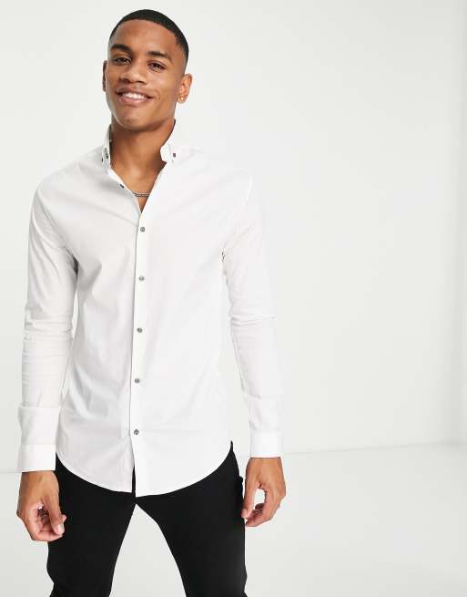 River Island – Vit finskjorta med långa ärmar i muscle fit