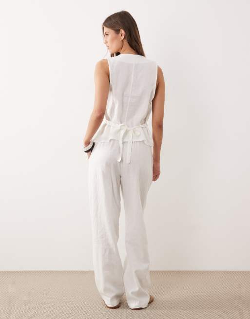 River Island – Vit kostymväst i linnemix, 4 av 4