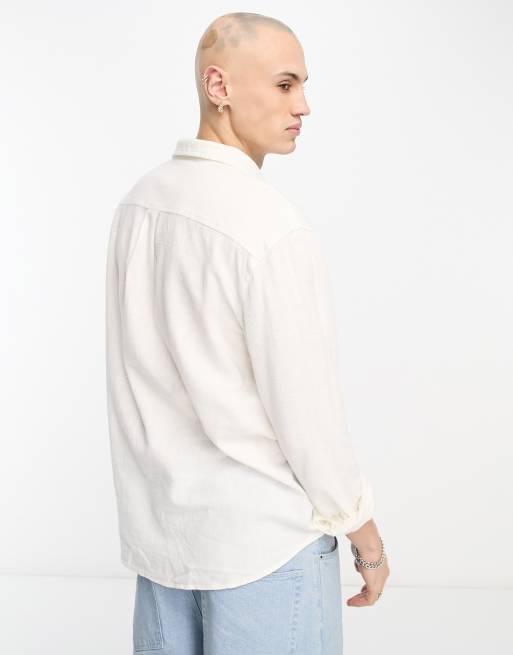 River Island – Vit linneskjorta med långa ärmar och ficka, 2 av 4
