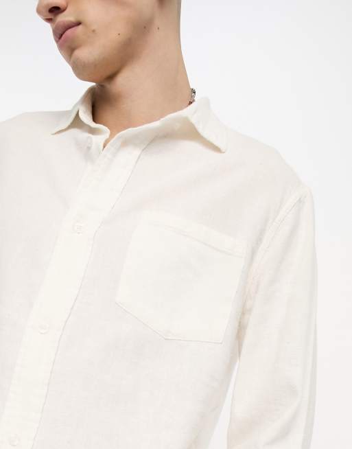 River Island – Vit linneskjorta med långa ärmar och ficka, 3 av 4