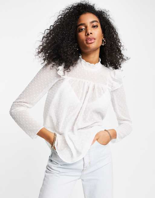 River Island – Vit smockblus i chiffong
