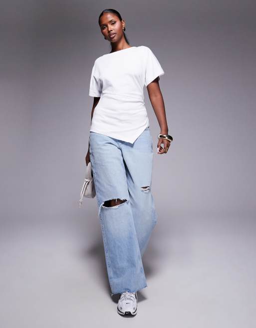 River Island – Vit t-shirt med draperad sida, 4 av 4