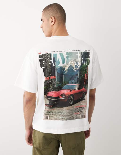 River Island – Vit t-shirt med japanskt bil- och bergstryck, 2 av 5