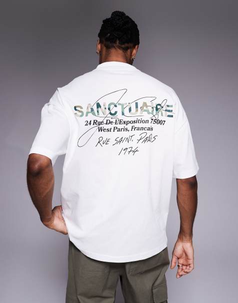 River Island – Vit t-shirt med kamouflagemönstrat Sanctuaire-tryck - view 1