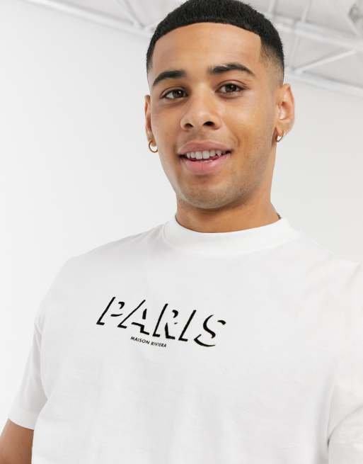 River Island – Vit t-shirt med Paris-tryck