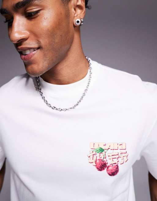 River Island – Vit t-shirt med tryck med japanska körsbär, 3 av 4
