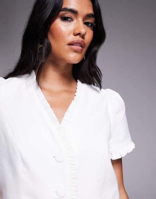 River Island – Vit topp med volangdetalj och knappar framtill, del av set, 2 av 4