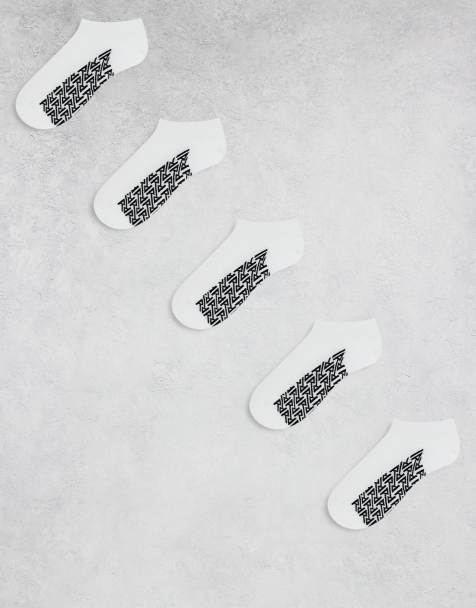 River Island – Vita, ribbade sneakerstrumpor med monogrammönster, 5-pack - view 1