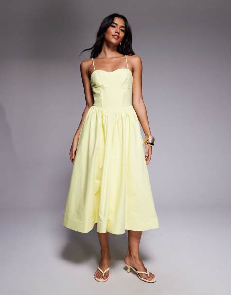 River Island volume corset detail midi dress in butter yellow - view 1