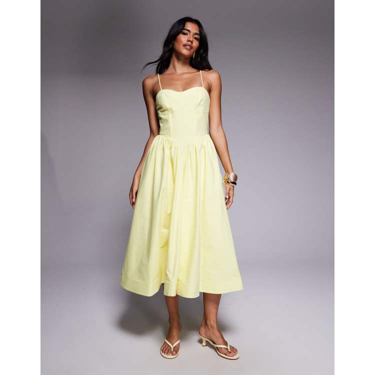 river island corset dress volume detail midi in butter yellow Coat Size:46 S Daiosportswear Womens Summer Chiffon mini-length Lace