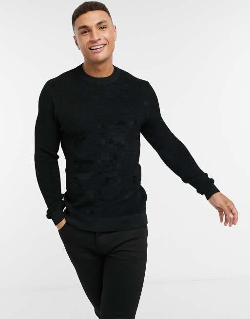 Black waffle 2025 knit sweater