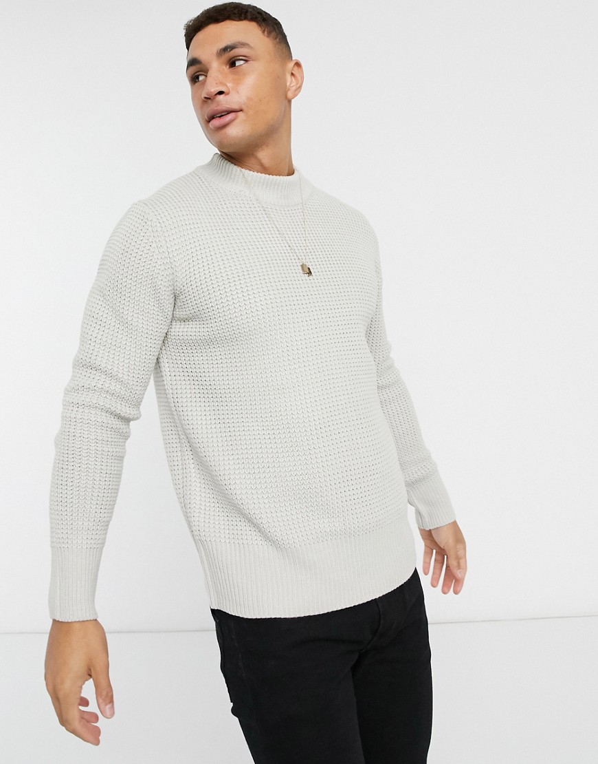 River Island waffle knit sweater in stone-Neutral