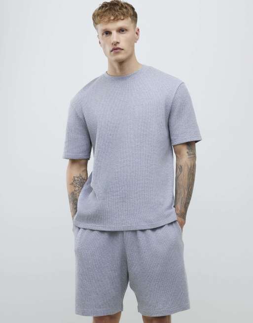 River Island Waffle t-shirt and shorts set in grey - light